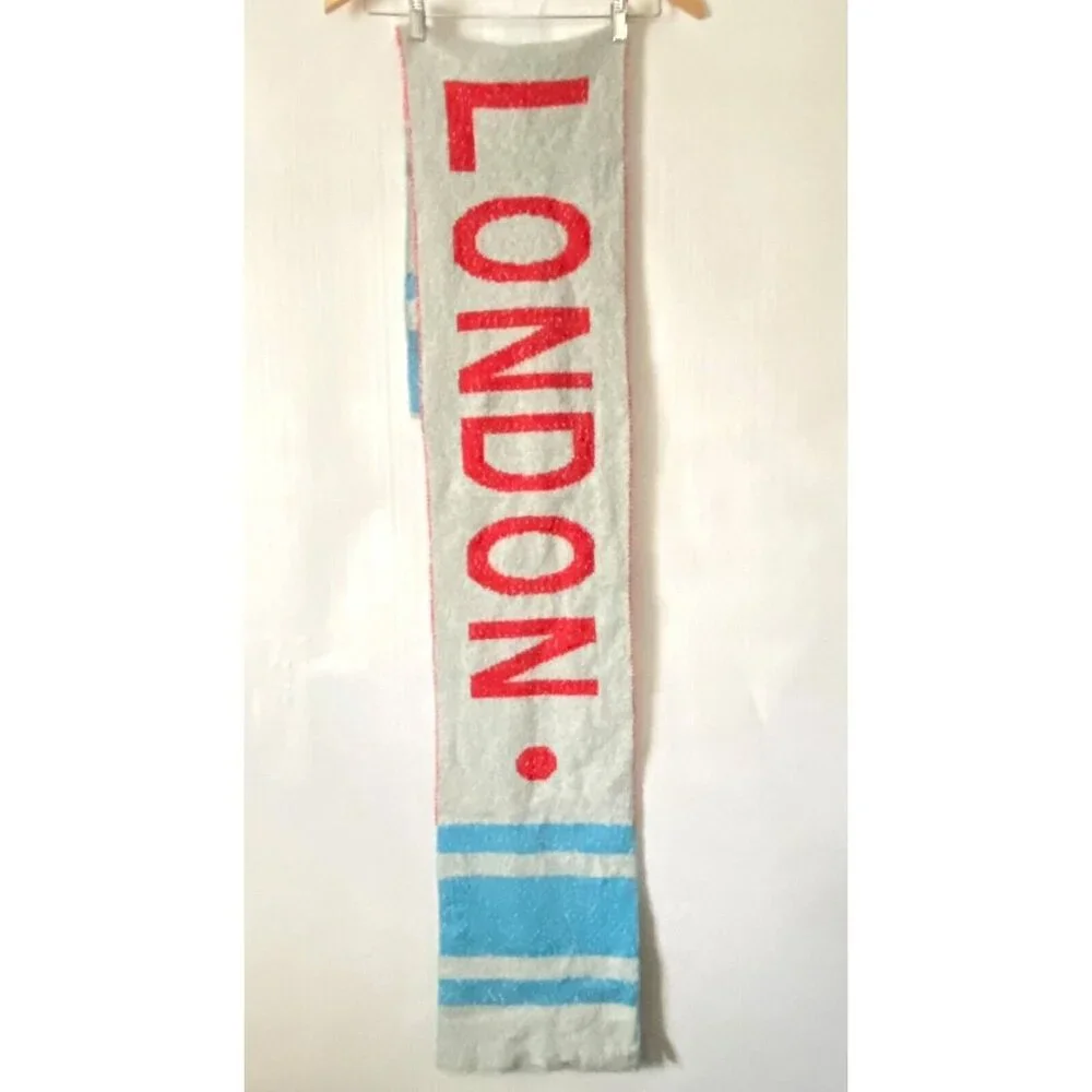 Urban Outfitters City Intarsia Soccer Scarf LONDON White Blue Red 72
